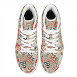 Beige Bohemian Floral Pattern Print High Top Leather Sneakers