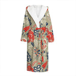 Beige Bohemian Floral Pattern Print Hooded Bathrobe
