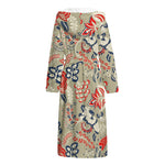 Beige Bohemian Floral Pattern Print Hooded Bathrobe