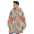 Beige Bohemian Floral Pattern Print Hoodie Blanket