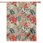 Beige Bohemian Floral Pattern Print House Flag