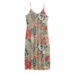 Beige Bohemian Floral Pattern Print Jersey Midi Cami Dress