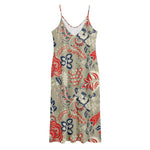 Beige Bohemian Floral Pattern Print Jersey Midi Cami Dress