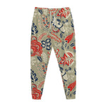 Beige Bohemian Floral Pattern Print Jogger Pants