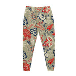 Beige Bohemian Floral Pattern Print Jogger Pants