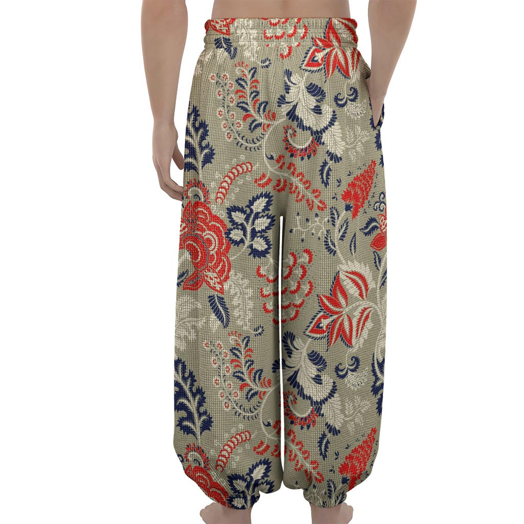 Beige Bohemian Floral Pattern Print Lantern Pants