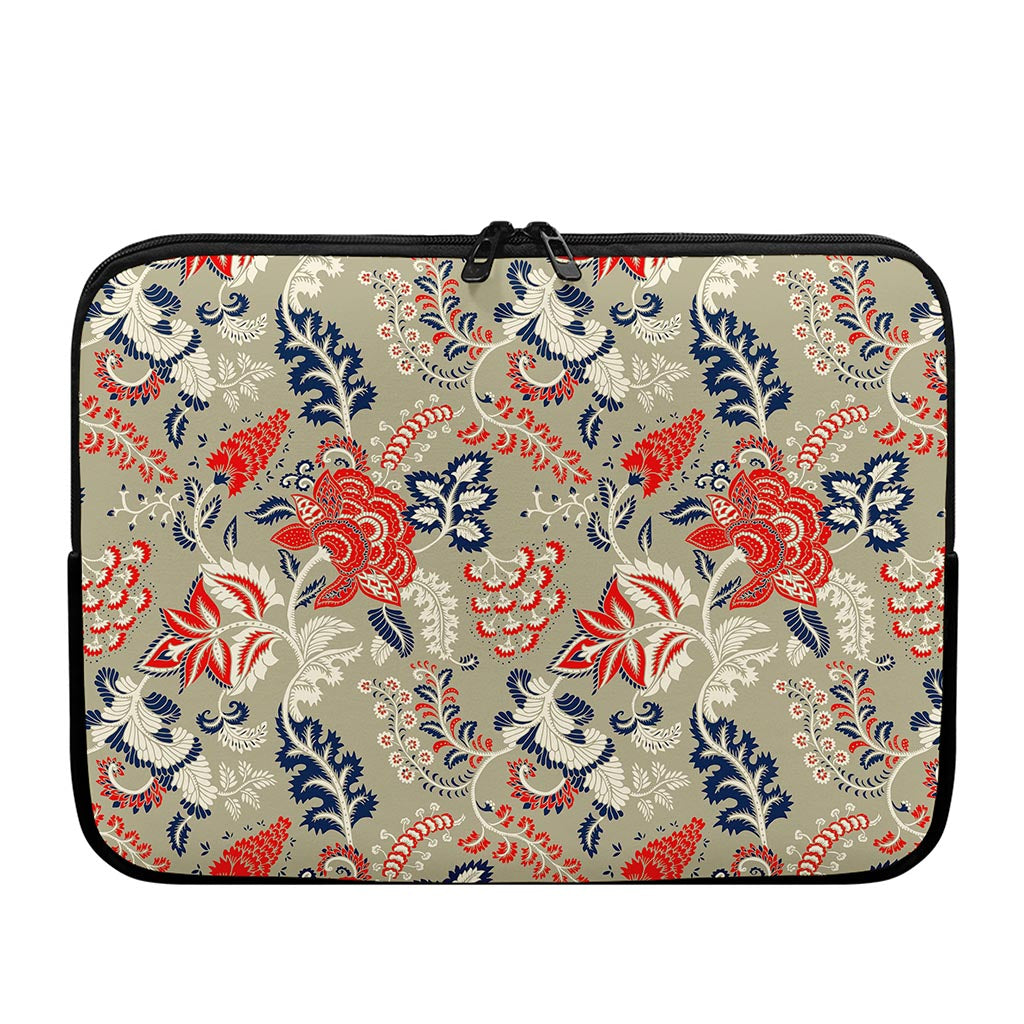 Beige Bohemian Floral Pattern Print Laptop Sleeve