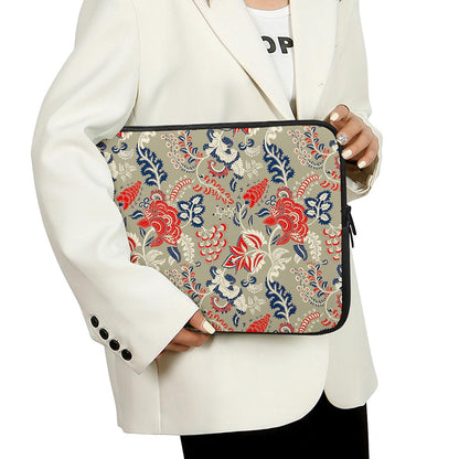 Beige Bohemian Floral Pattern Print Laptop Sleeve