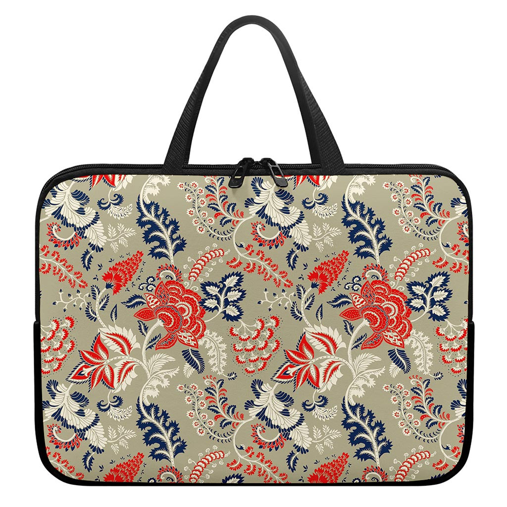 Beige Bohemian Floral Pattern Print Laptop Sleeve With Handle