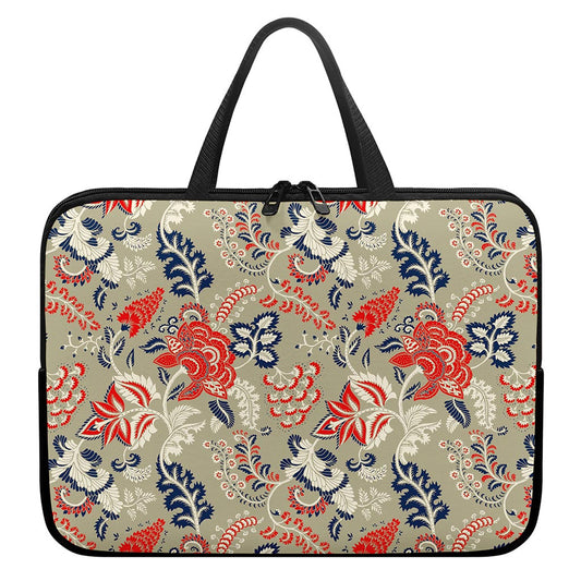 Beige Bohemian Floral Pattern Print Laptop Sleeve With Handle