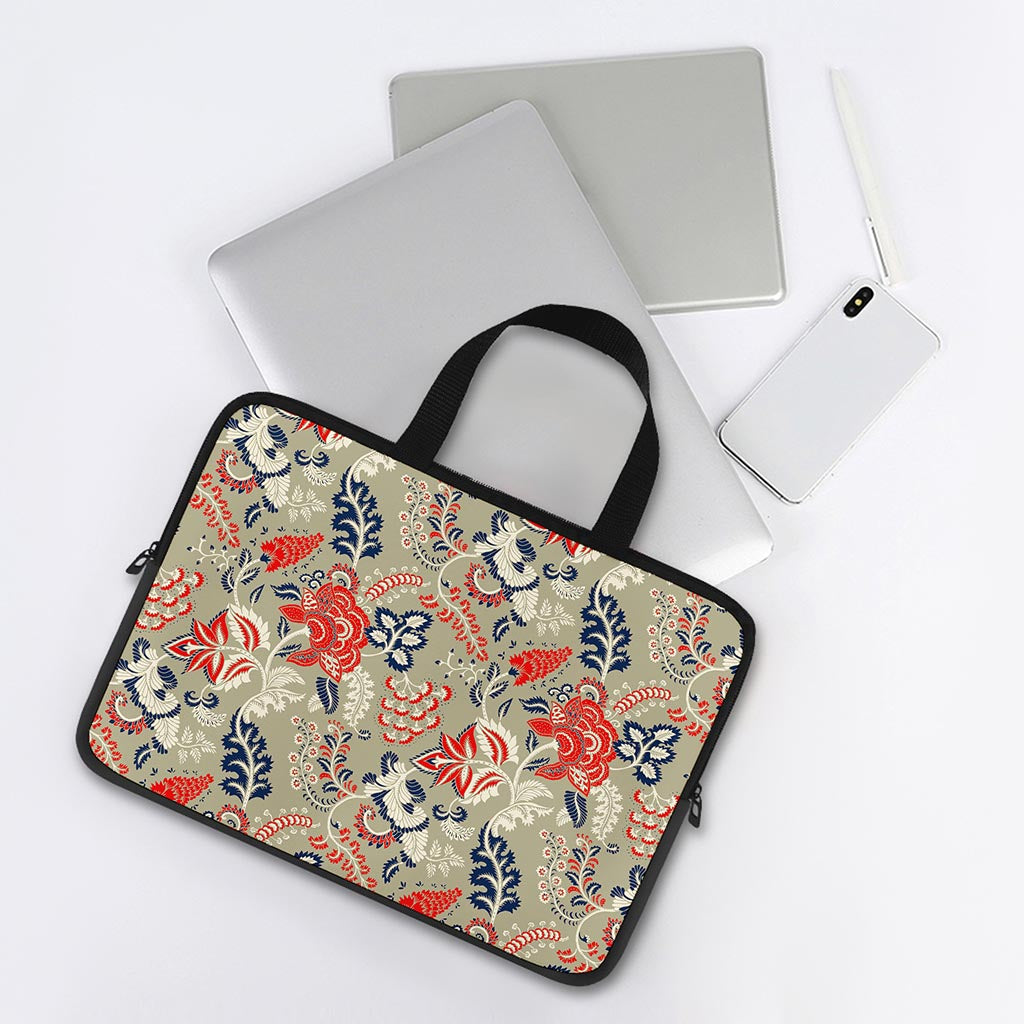 Beige Bohemian Floral Pattern Print Laptop Sleeve With Handle