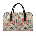 Beige Bohemian Floral Pattern Print Leather Duffle Bag