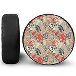 Beige Bohemian Floral Pattern Print Leather Spare Tire Cover