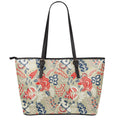 Beige Bohemian Floral Pattern Print Leather Tote Bag With Zipper