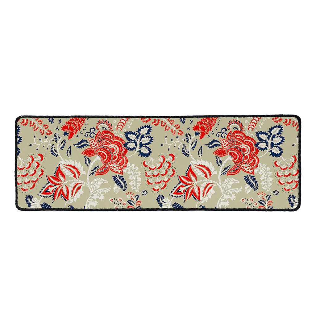 Beige Bohemian Floral Pattern Print Long Kitchen Mat
