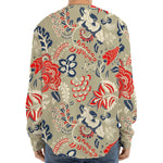 Beige Bohemian Floral Pattern Print Long Sleeve Baseball Jersey