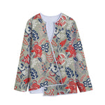 Beige Bohemian Floral Pattern Print Long Sleeve Short Coat