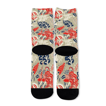 Beige Bohemian Floral Pattern Print Long Socks