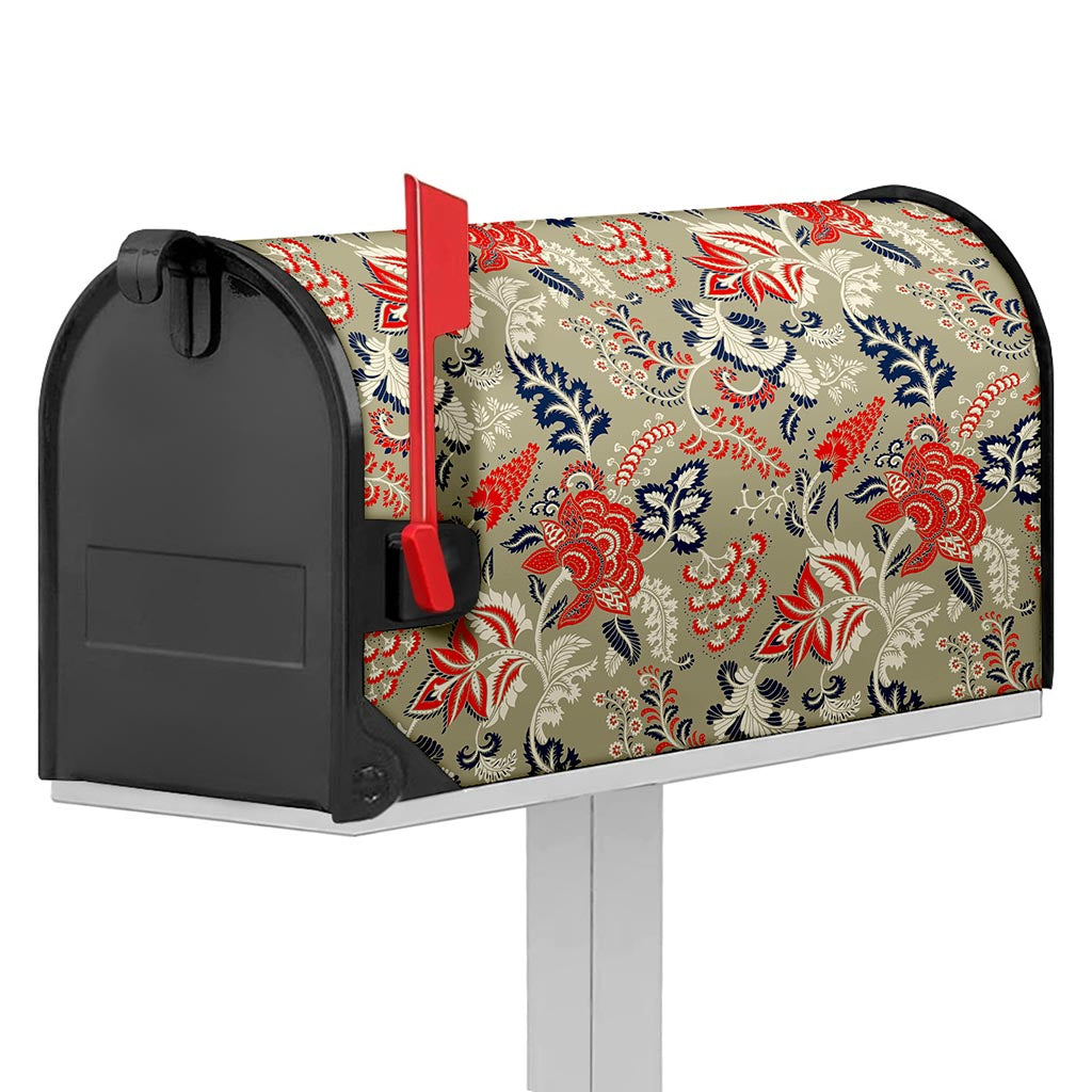 Beige Bohemian Floral Pattern Print Mailbox Cover