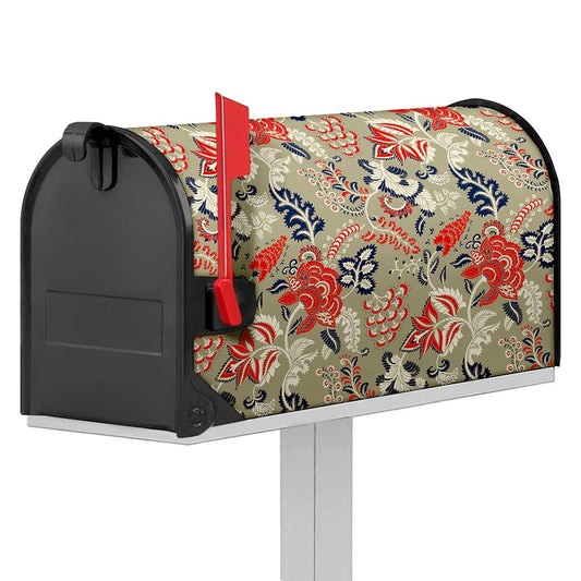 Beige Bohemian Floral Pattern Print Mailbox Cover