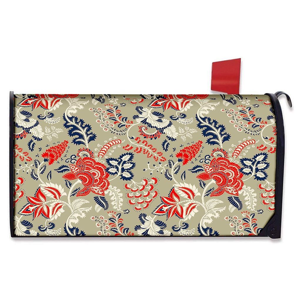 Beige Bohemian Floral Pattern Print Mailbox Cover