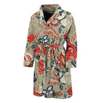 Beige Bohemian Floral Pattern Print Men's Bathrobe