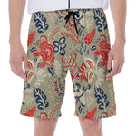 Beige Bohemian Floral Pattern Print Men's Beach Shorts