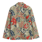 Beige Bohemian Floral Pattern Print Men's Blazer