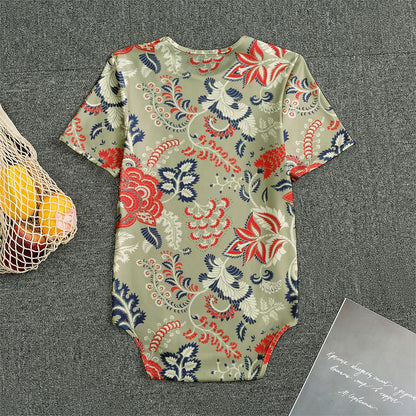 Beige Bohemian Floral Pattern Print Men's Bodysuit