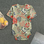 Beige Bohemian Floral Pattern Print Men's Bodysuit