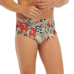 Beige Bohemian Floral Pattern Print Men's Briefs