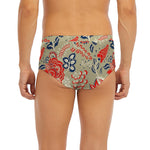 Beige Bohemian Floral Pattern Print Men's Briefs