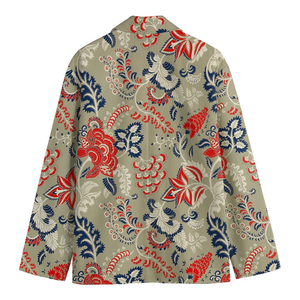 Beige Bohemian Floral Pattern Print Men's Cotton Blazer