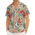 Beige Bohemian Floral Pattern Print Men's Deep V-Neck Shirt