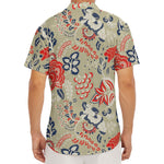 Beige Bohemian Floral Pattern Print Men's Deep V-Neck Shirt