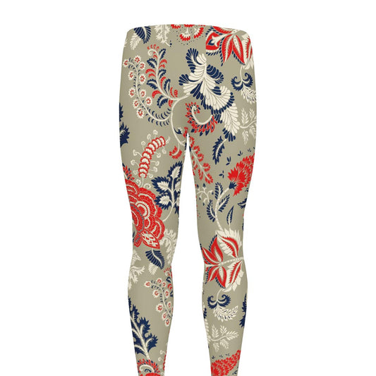 Beige Bohemian Floral Pattern Print Men's leggings