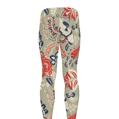 Beige Bohemian Floral Pattern Print Men's leggings