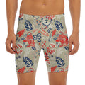Beige Bohemian Floral Pattern Print Men's Long Boxer Briefs