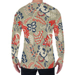 Beige Bohemian Floral Pattern Print Men's Long Sleeve T-Shirt