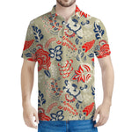 Beige Bohemian Floral Pattern Print Men's Polo Shirt
