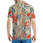 Beige Bohemian Floral Pattern Print Men's Polo Shirt
