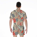 Beige Bohemian Floral Pattern Print Men's Rompers