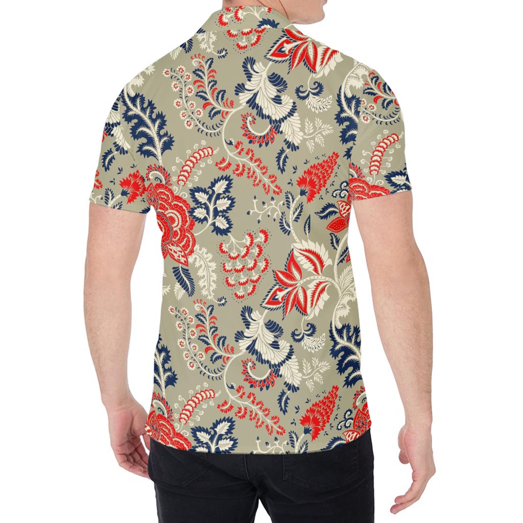 Beige Bohemian Floral Pattern Print Men's Shirt