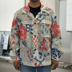 Beige Bohemian Floral Pattern Print Men's Shirt Jacket