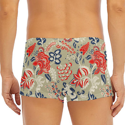 Beige Bohemian Floral Pattern Print Men's Short Boxer Briefs