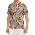 Beige Bohemian Floral Pattern Print Men's Short Sleeve Rash Guard