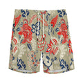 Beige Bohemian Floral Pattern Print Men's Athletic Shorts