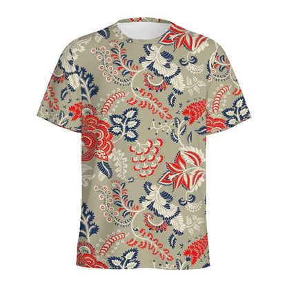 Beige Bohemian Floral Pattern Print Men's Sports T-Shirt