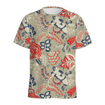 Beige Bohemian Floral Pattern Print Men's Sports T-Shirt