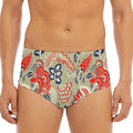 Beige Bohemian Floral Pattern Print Men's Triangle Swim Briefs